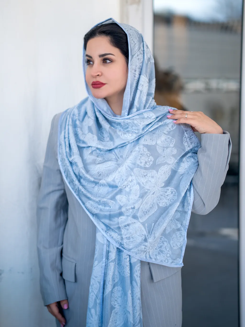 شال حریر مخمل پروانه ای